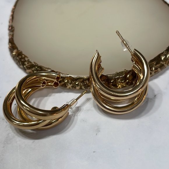 Zara Gold Triple Hoops - Picture 6 of 8